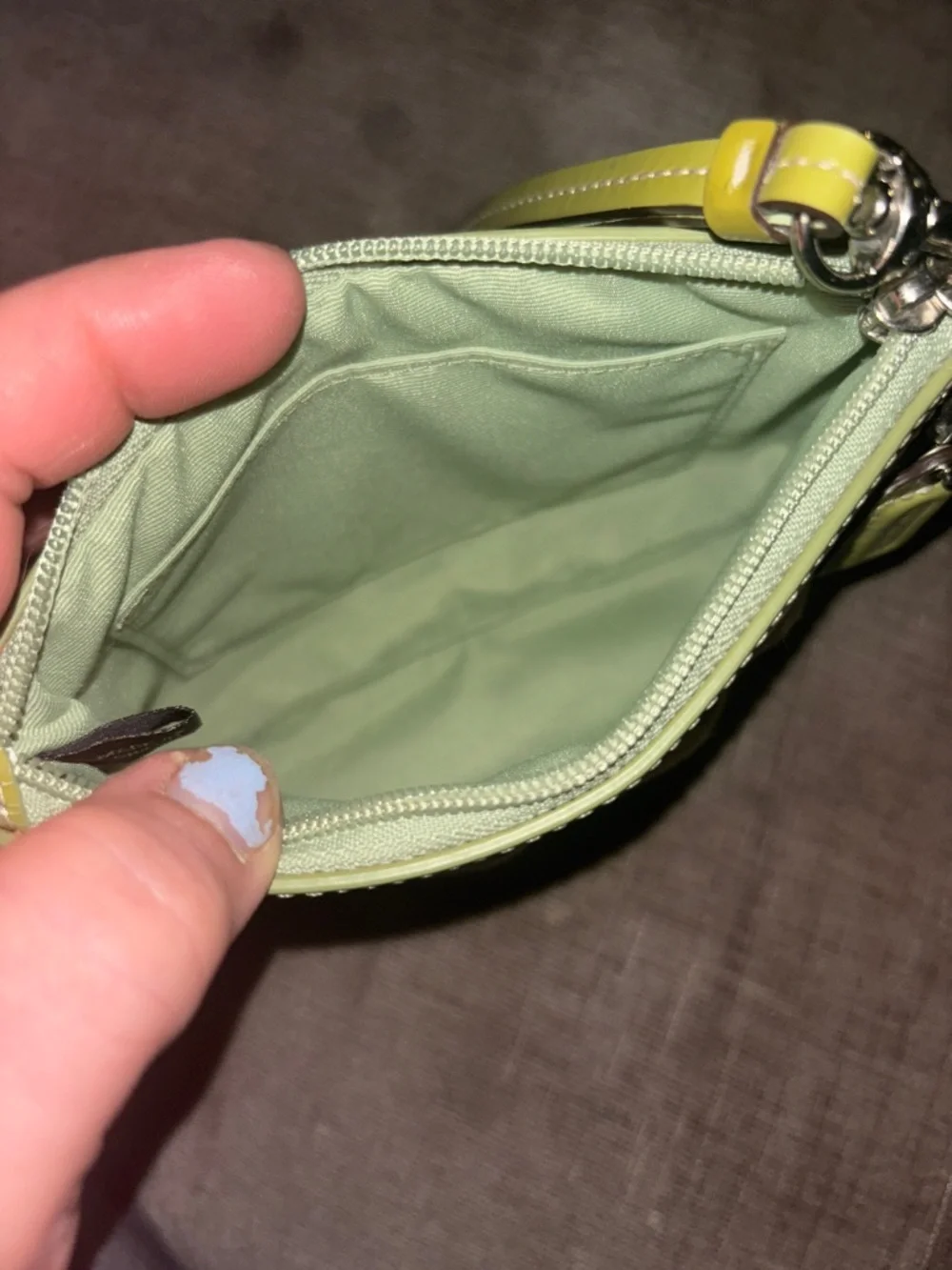 Coach Beige Signature Wristlet with Lime Trim
